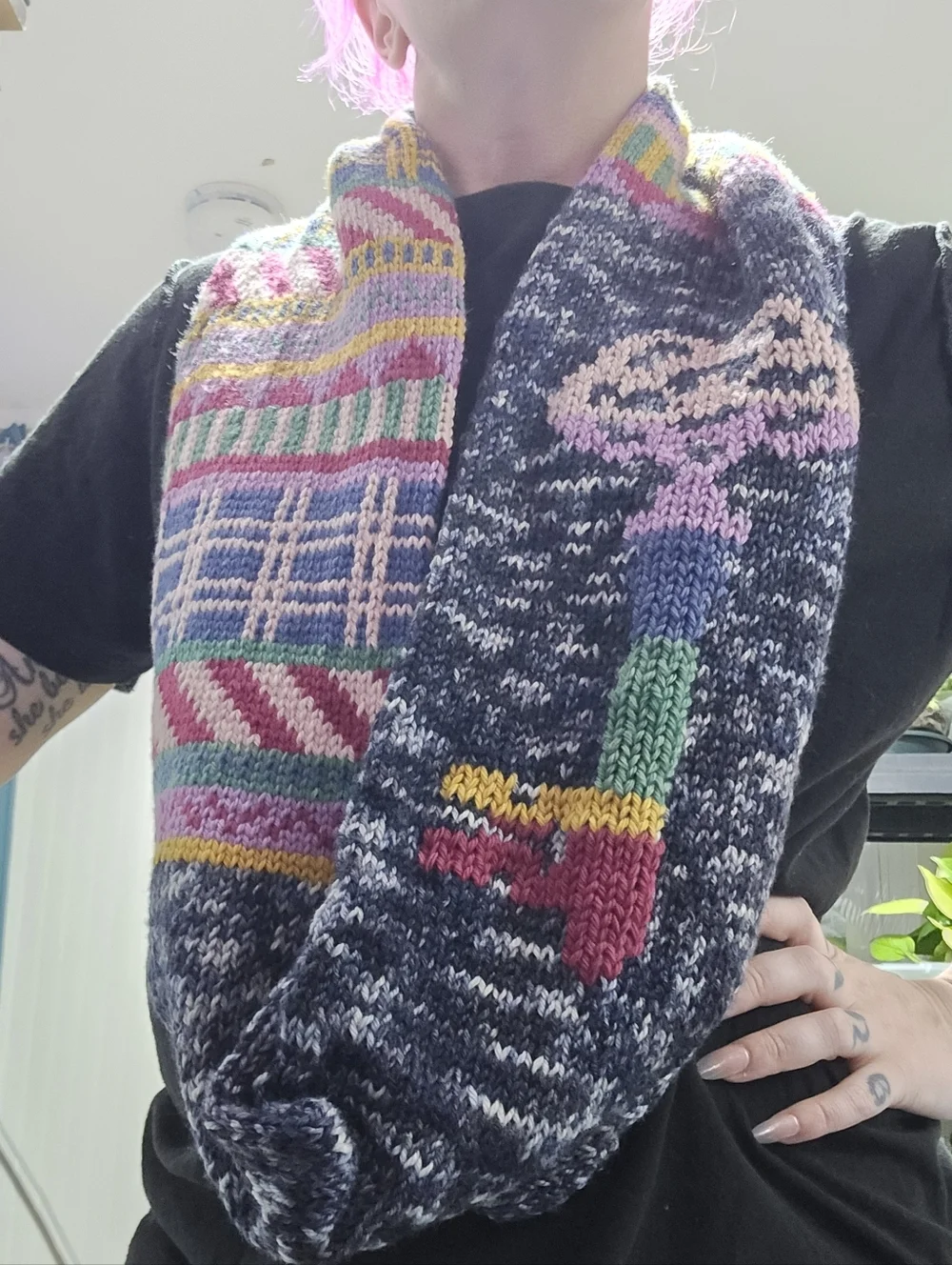 Curiosity Key Infinity Scarf Hand Knit One Of A Kind OOAK